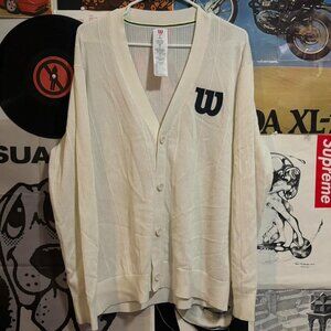Cream Wilson cardigan with black logo